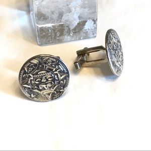 Aztec Sun God Mexico Sterling Round Cuff Links